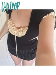 Lunivop Woman Cute Core T-Shirts Ballet Crochet Dark Academia Top New Trend Tops Coquette Tees