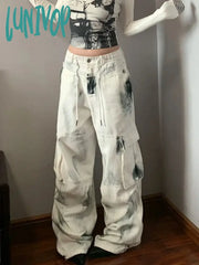 Lunivop Woman Dark Academia Goblin Core Jeans Baggy Graffiti Denim Pants Japanese Fashion Cyber
