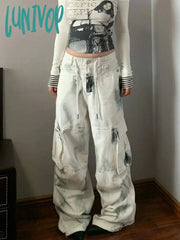 Lunivop Woman Dark Academia Goblin Core Jeans Baggy Graffiti Denim Pants Japanese Fashion Cyber