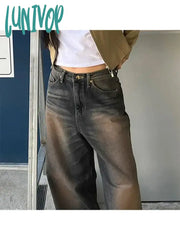 Lunivop Woman Dark Academia Jeans Bf Style Denim All-Match Pants Streetwear Trousers Cargo Retro