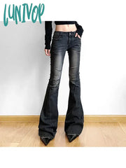 Lunivop Woman Denim Jeans Casual Loose Pants Low Waist Trousers Gradient Color Bell Bottoms Dark