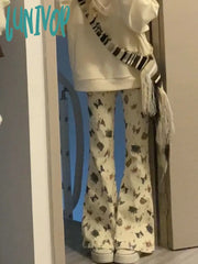 Lunivop Woman Fairy Core Bell Bottoms Pants Cute Flared New Trend Jeans Aesthetics Japanese Fashion