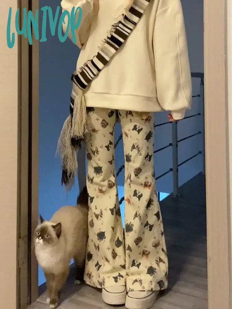 Lunivop Woman Fairy Core Bell Bottoms Pants Cute Flared New Trend Jeans Aesthetics Japanese Fashion
