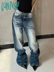 Lunivop Woman Jeans American Style Denim Aesthetics Pants Unisex Japanese Fashion Pockets Wash