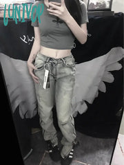 Lunivop Woman Jeans Basic Daily Denim Casual Pants High Street Unisex American Style Split Hem