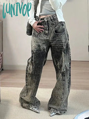 Lunivop Woman Jeans Denim Pants Dark Academia Aesthetics Japanese Fashion Unisex High Street Tide