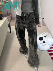 Lunivop Woman Jeans Denim Pants Dark Academia Aesthetics Japanese Fashion Unisex High Street Tide