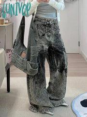 Lunivop Woman Jeans Denim Pants Dark Academia Aesthetics Japanese Fashion Unisex High Street Tide