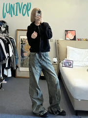 Lunivop Woman Jeans Denim Pants New Trend Aesthetics American Style 90S Hip-Hop High Street