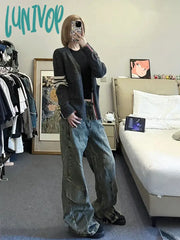 Lunivop Woman Jeans Denim Pants New Trend Aesthetics American Style 90S Hip-Hop High Street