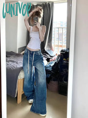 Lunivop Woman Jeans Drawstring Tie-Dyed Solid Color Low Waist Denim High Street Hip-Hop Grunge