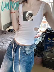 Lunivop Woman Jeans Drawstring Tie-Dyed Solid Color Low Waist Denim High Street Hip-Hop Grunge