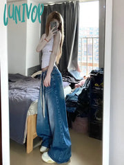 Lunivop Woman Jeans Drawstring Tie-Dyed Solid Color Low Waist Denim High Street Hip-Hop Grunge