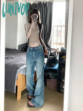 Lunivop Woman Jeans Wide Leg Denim Low Waist Pants Floor-Length New Design Korean Preppy Style