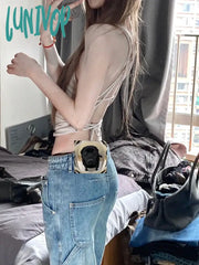Lunivop Woman Jeans Wide Leg Denim Low Waist Pants Floor-Length New Design Korean Preppy Style
