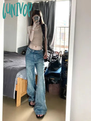 Lunivop Woman Jeans Wide Leg Denim Low Waist Pants Floor-Length New Design Korean Preppy Style