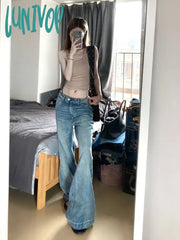 Lunivop Woman Jeans Wide Leg Denim Low Waist Pants Floor-Length New Design Korean Preppy Style