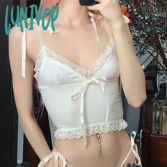 Lunivop Woman Knit Summer Lace Camisole Crop V Neck Tops Halter Bustier Stretch Corset Spaghetti