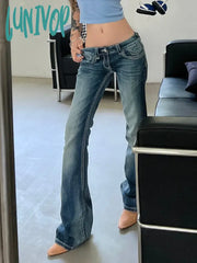 Lunivop Woman Korean Jeans Chic Denim Streetwear Pants All-Match Hot Y2K Office Lady Ins Wash