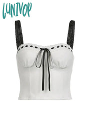 Lunivop Woman Lace Camisole Square Neck Halter Sleeveless Top Slim Corset Patchwork Vest Tank