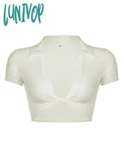 Lunivop Woman Lapel Collar T-Shirts Short Sleeve Tees Daily Tops Classical Crop Elegant Top Korean