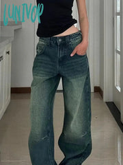 Lunivop Woman Loose Baggy Jeans Low Waist Denim Wide Leg Pants Gradient Color Tie-Dyed Hip-Hop