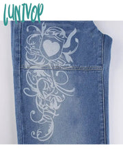Lunivop Woman Loose Jeans Low Waist Denim Straight Leg Pants Gradient Color Trousers Wash Pockets