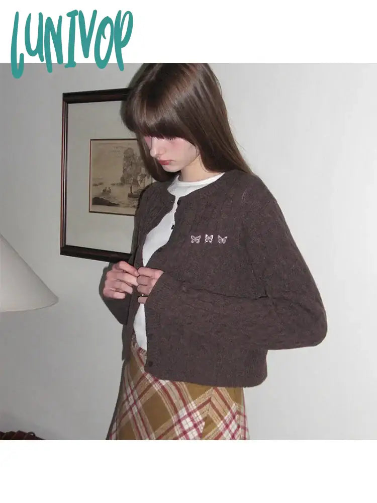 Lunivop Woman Maillard Sweater Cute Core Pullover French Elegance Cardigan American Style Knitwear