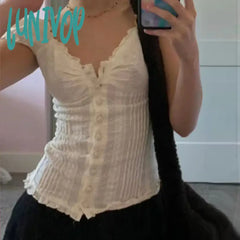 Lunivop Woman Office Lady Mesh Hot Top Tide Crop Sexy T-Shirts Tops Tees Sweet Gyaru French