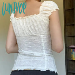 Lunivop Woman Office Lady Mesh Hot Top Tide Crop Sexy T-Shirts Tops Tees Sweet Gyaru French