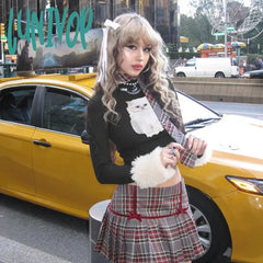 Lunivop Woman Outfits 2 Piece Set Cute Core T-Shirts Court Crop Top + A-Line French Elegance Mini