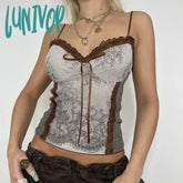 Lunivop Woman Patchwork Camisole Tank Contrast Color Jacquard Top Crop Korean Tops Corset Gauze