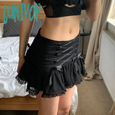 Lunivop Woman Patchwork Mini Lace Skirt Draped Pleated Casual Fashion A-Line Korean Kawaii