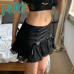 Lunivop Woman Patchwork Mini Lace Skirt Draped Pleated Casual Fashion A-Line Korean Kawaii