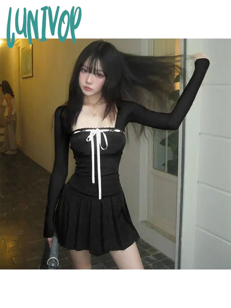 Lunivop Woman Preppy Style Dress Retro Bodycon Chic Romantic Corset All-Match Design Frocks Tide
