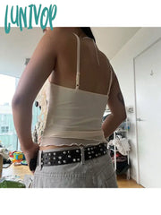 Lunivop Woman Sexy Camisole Hot Tank Tide Top Crop Clubwear Gyaru Halter Patchwork Lace Solid Color