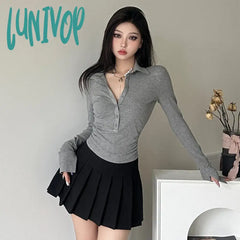 Lunivop Woman Sexy Crop Top Kawaii T-Shirts Chic Tees Elegant Crochet Vintage Daily Korean Single