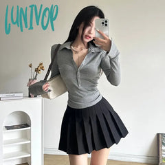 Lunivop Woman Sexy Crop Top Kawaii T-Shirts Chic Tees Elegant Crochet Vintage Daily Korean Single