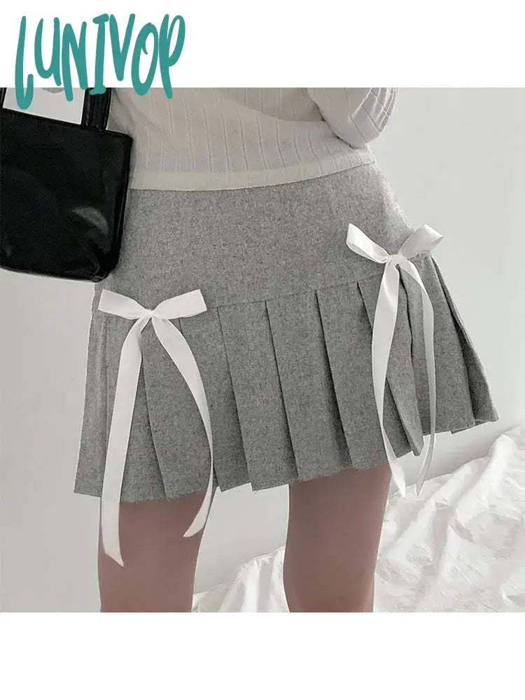 Lunivop Woman Skirt Pleated A-Line Mini Knit Casual Tight Bodycon High Waist Simple Daily Fashion