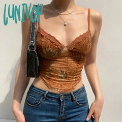 Lunivop Woman Sleeveless Camisole Tight Bodycon Tank Top Halter Lace Corset Hollow Out Sexy Hot