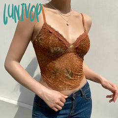 Lunivop Woman Sleeveless Camisole Tight Bodycon Tank Top Halter Lace Corset Hollow Out Sexy Hot