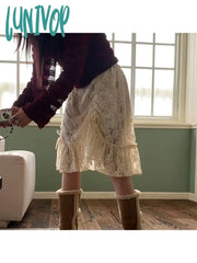 Lunivop Woman Solid Color Pleated High Waist Skirt Gauze Midi Office Lady A-Line Gyaru Kpop