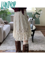 Lunivop Woman Solid Color Pleated High Waist Skirt Gauze Midi Office Lady A-Line Gyaru Kpop