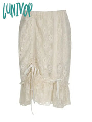 Lunivop Woman Solid Color Pleated High Waist Skirt Gauze Midi Office Lady A-Line Gyaru Kpop