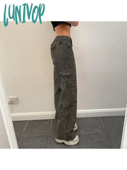 Lunivop Woman Streetwear Jeans Preppy Style Denim Fashion Pants Elegant Trousers Casual Cargo