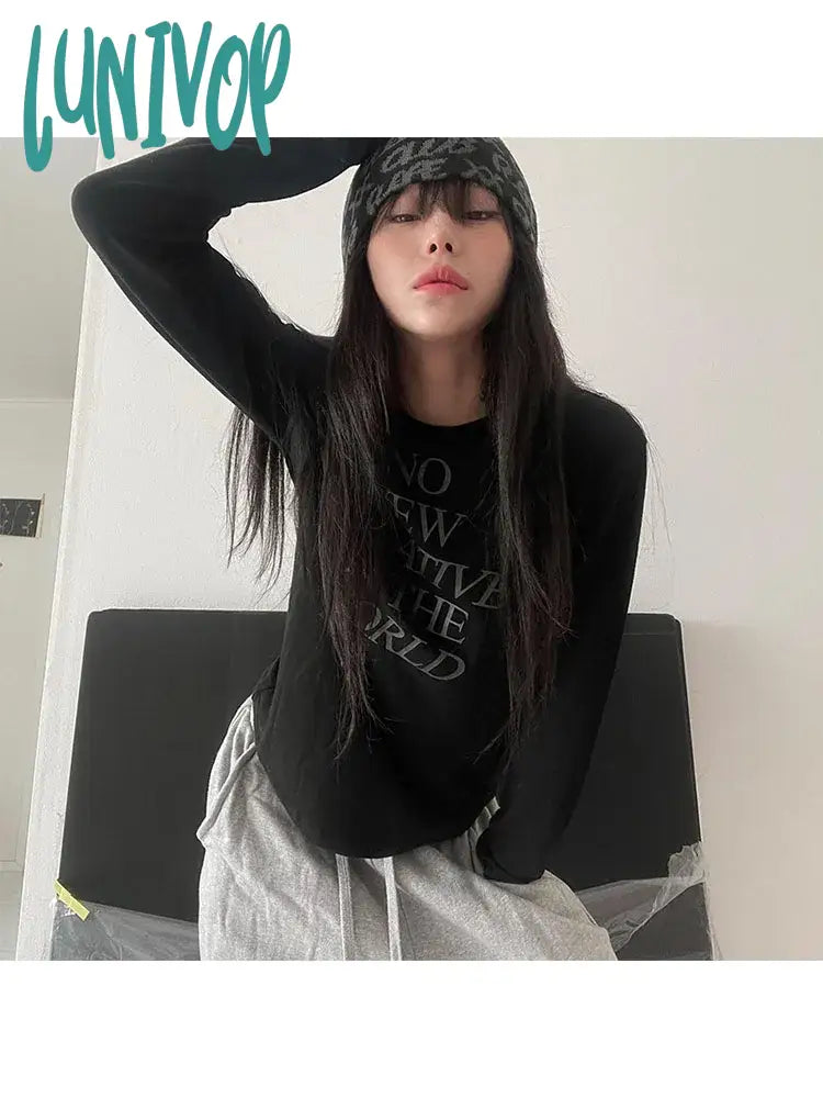 Lunivop Woman Tide T-Shirts All-Match Crop Kawaii Top Streetwear Crochet Preppy Style Japanese