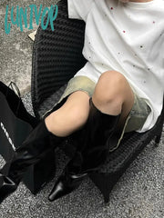 Lunivop Woman Tight Bodycon Jeans Tie-Dyed Denim Knee Length Shorts Basic Simple Classical