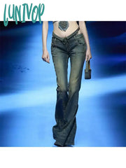 Lunivop Woman Vintage Money Jeans Dark Academia Denim New Trend Pants Aesthetics Bell Gyaru Bottoms