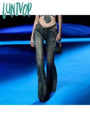 Lunivop Woman Vintage Money Jeans Dark Academia Denim New Trend Pants Aesthetics Bell Gyaru Bottoms