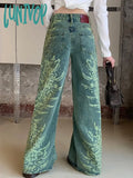 Lunivop Woman Wide Leg Jeans Gradient Color Denim Tie-dyed Pants Floor-Length Trousers New Design Casual Fashion Streetwear All-match